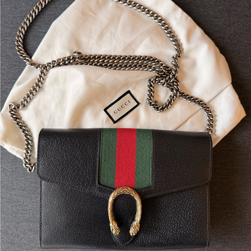 Gucci Black Leather Crossbody with Green and Red Web Stripe